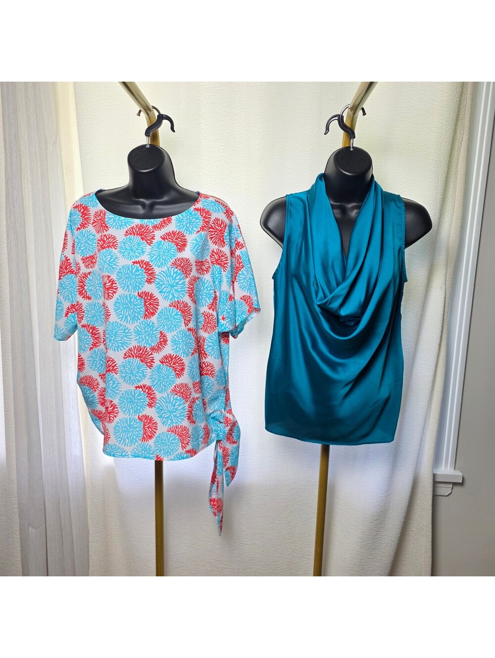 Boston Proper Marilyn Cowl-Neck Charmeuse Blouse + MK side tie blouse sz Sm (4)